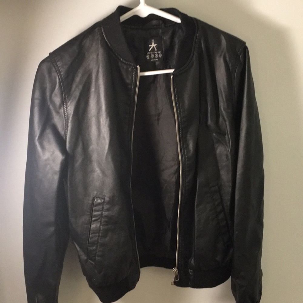Black leather bomber jacket